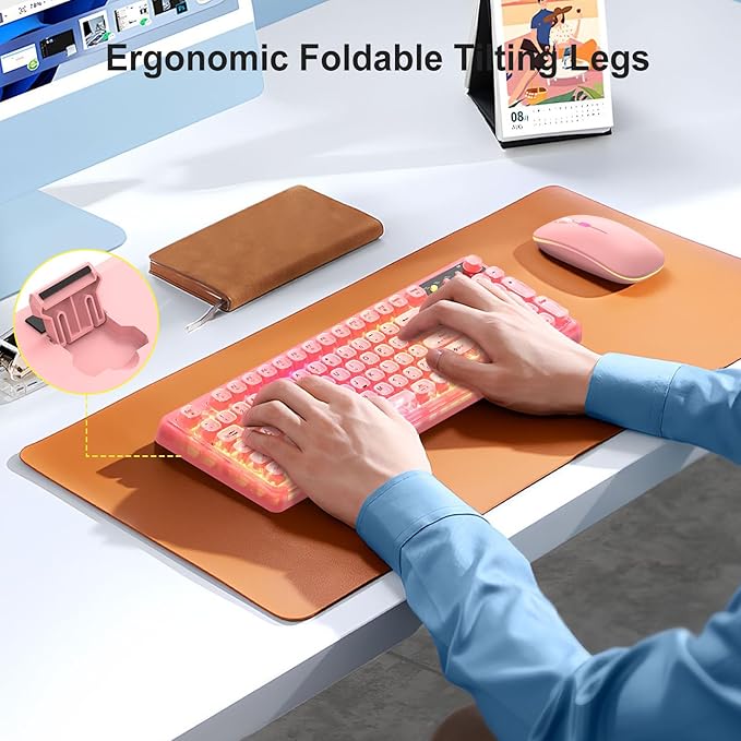 Pink Light Up Keyboard and Mouse Wireless,Cute 2.4Ghz Cordless Rechargeable Transparent Clear Backlit Keyboard,15 Backlight Effects,Volume Knob,RGB Mouse with 3 DPI for Mac Computer PC Laptop Desktop