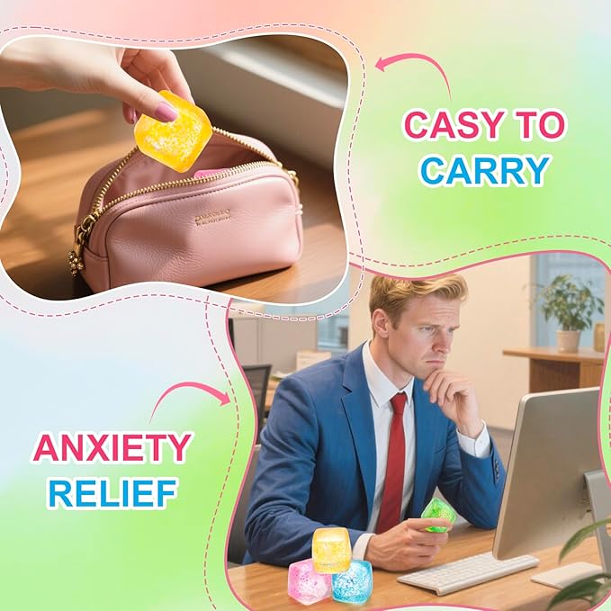 10 Pack Stress Cube Squishy Stress Balls for Adults Kids, Sensory Fidget Toys for Anxiety Stress Relief, Stretchy and Slow Rising Sparkling Malt Sugar Squeeze Toy for Boys Girls Party Favors