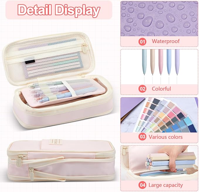 135 Pcs Book Annotation Kit Aesthetic Pencil Case Bag with 12 Highlighter 11 Gel Pen 1 Marker 300 Sheets Transparent Sticky Notes Pads 2640 Index Tabs Bible Study Supplies for School Gift(Pink)