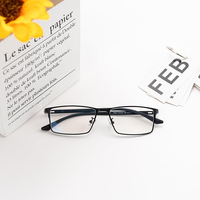 GUDVUE Mens Blue Light Glasses Rectangle Computer Glasses Gaming Glasses, Rectangle Black