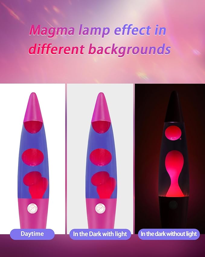 16-Inch Liquid Motion Lamp- Pink Base, Purple Liquid, Pink Wax, Beautiful Magma Lamp with 2 packs bulbs for Adults Kids, Night Light for Boys Girls Present Home Bedroom Office Living Room Decor