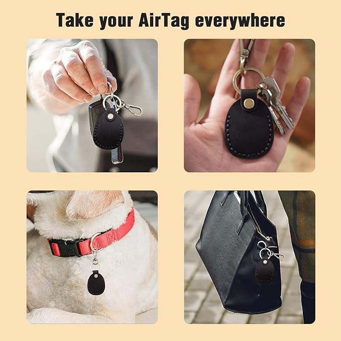 Genuine Leather Airtag Holder, Portable Air Tag Keychain with Key Rings Full Coverage Air Tags Hidden Case Cover Compatible for AirTags Green