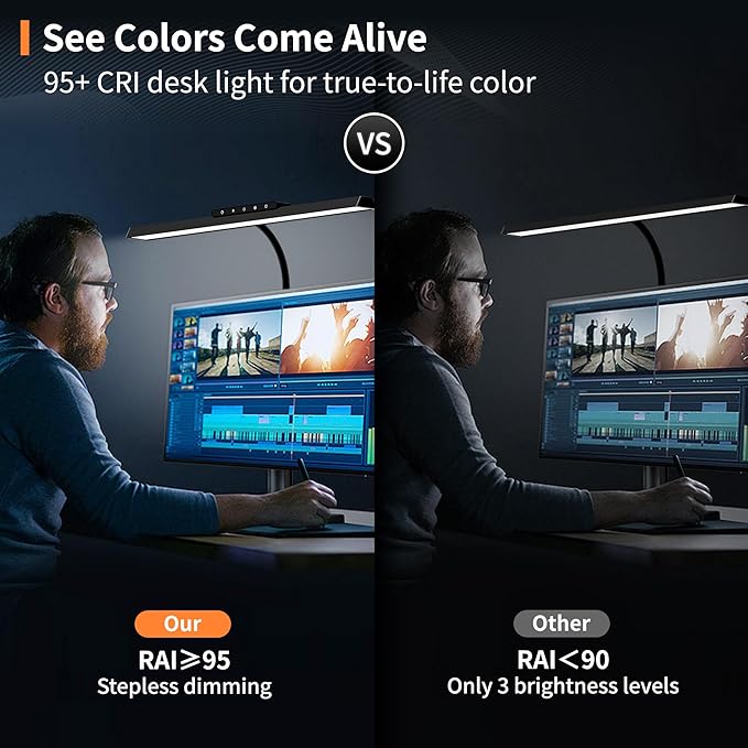 Desk Lamp, 3 Colors Stepless Dimming LED Desk Lamps for Home Office Adjustable Memory Desk Light with Clamp Touch Control Office Lamp Eye Caring Computer Light for Working Sewing(Black)