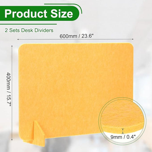 PATIKIL Desk Divider, 2 Set 24 x 16 Inch Acoustic Freestanding Desk Divider Desk Privacy Panel with 4 Pcs Support Feet for Library Office Workstation, Yellow
