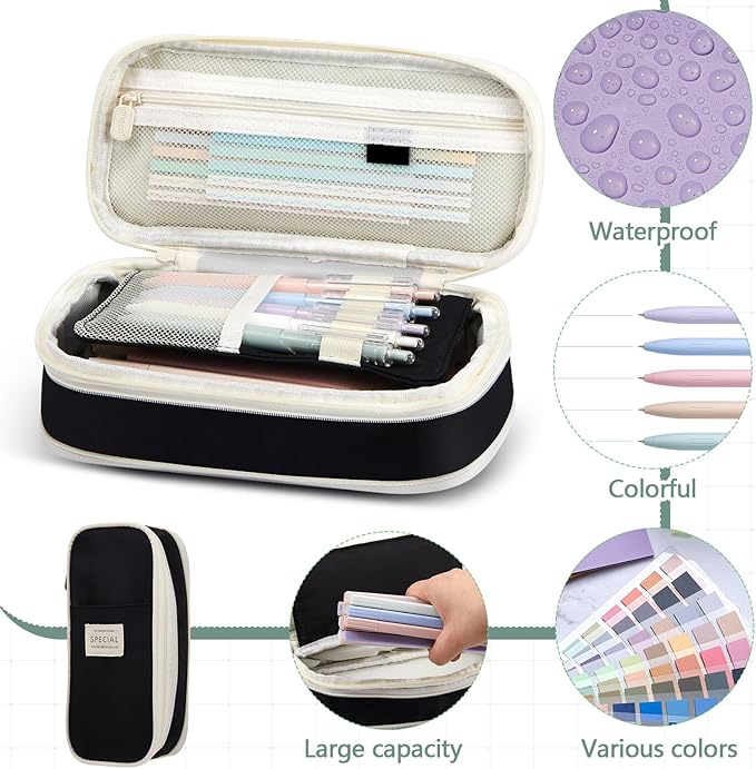 135 Pcs Book Annotation Kit Aesthetic Pencil Case Bag with 12 Highlighter 11 Gel Pen 1 Marker 300 Sheets Transparent Sticky Notes Pads 2640 Index Tabs Bible Study Supplies for School Gift(Black)