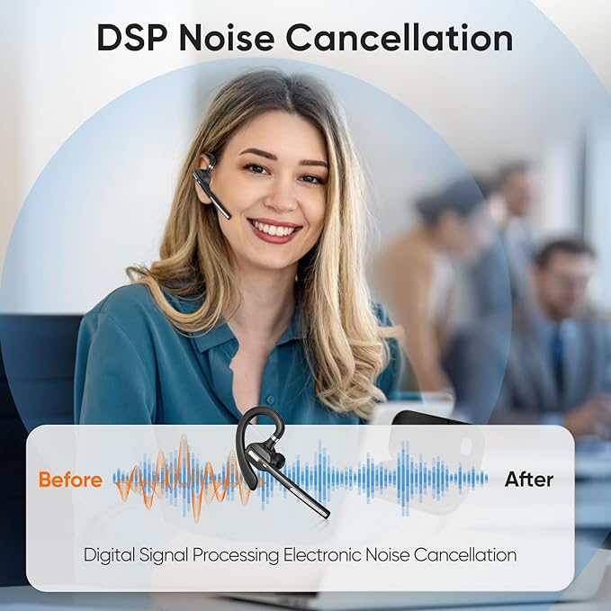 Wireless Work Bluetooth Headset with Microphone 500mAh Charging Case USB Dongle Call Noise Canceling Mic for PC Computer, Laptop, Cell Phones, Remote Work, Call Center, Trucker Work