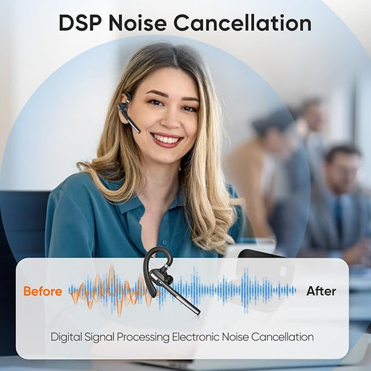 Wireless Work Bluetooth Headset with Microphone 500mAh Charging Case USB Dongle Call Noise Canceling Mic for PC Computer, Laptop, Cell Phones, Remote Work, Call Center, Trucker Work
