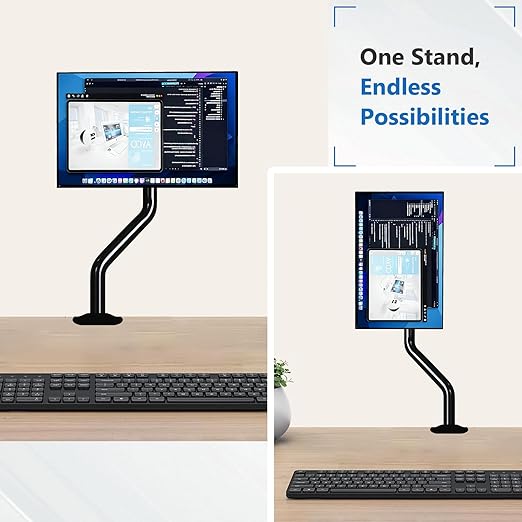 Lyngins Single Monitor Mount, Adjustable Monitor Arm Desk Stand for 15 to 32 inch Screens, VESA Mount with 75x75/100x100 mm, Computer Monitors Gas Arm Holds Up to 19.84 lbs - Black