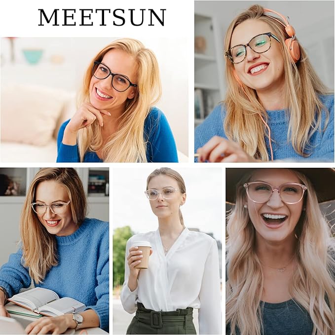 MEETSUN Blue Light Blocking Glasses for Women Cat Eye Blue Light Glasses TR Frame Anti Eyestrain UV Glare Computer Gaming Eyeglasses(Leopard Frame)