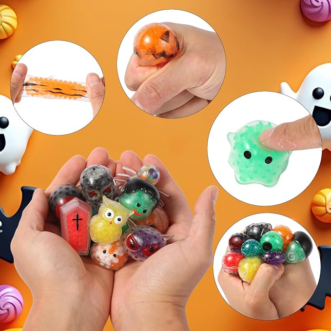12 Pcs Halloween Mini Sensory Stress Balls Squeeze Toy for Adults, Squishy Stress Relief Toys, Halloween Non Candy Treats Gifts Goodie Bag Filler Party Favors
