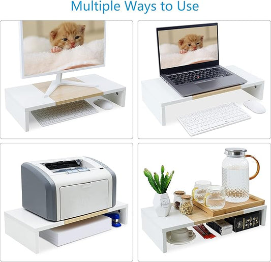 TEAMIX 20 Inch Monitor Stand Riser, Wooden Desktop Riser for TV/PC/Laptop/Printer, Cozy Monitor Riser with Storage, Laptop Shelf for Home Office