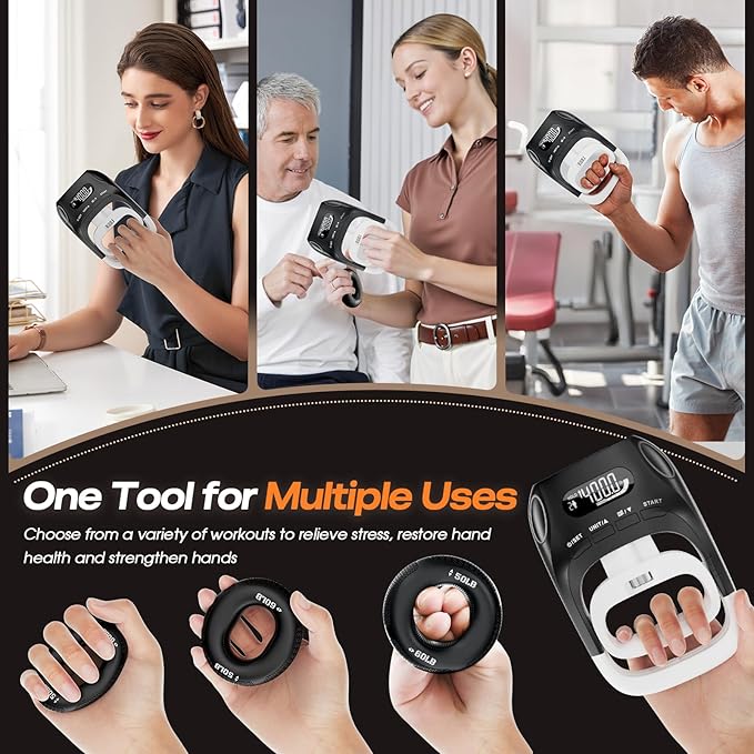 Grip Strength Tester & Trainer 2-in-1 Combo Set-Digital Hand Dynamometer with LCD Display, Max 400lb/180kg Capacity, Resistance Ring with Ergonomic Design for Sports, Gym, Home & Rehab