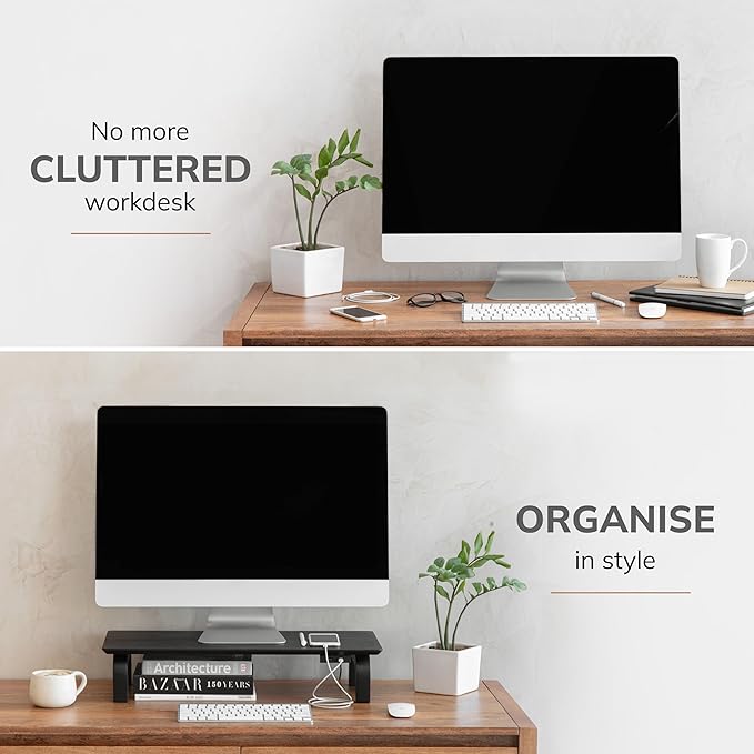 Anji Mountain Monitor Stand - Desktop Organizer & Laptop Riser, Ergonomic Monitor Riser, Space-Saving Monitor Stand for Desk, Durable Construction, Easy Assembly, Ideal for Home & Office,Black