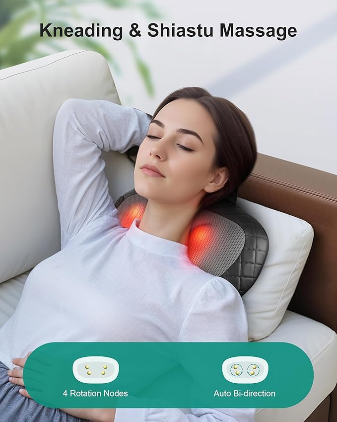 Snailax Shiatsu Back and Neck Massager with Heat, Electric Massager for Shoulder, Neck, Back, Kneading Deep Tissue Massage Pillow, Christmas Gifts