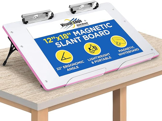 Slant Board for Writing - Adjustable Magnetic Whiteboard & 22° Angle Ergonomic Desk for Reading, Writing, & Drawing for Students, Teachers – Ideal for Posture, Study, & Orientation – Pink