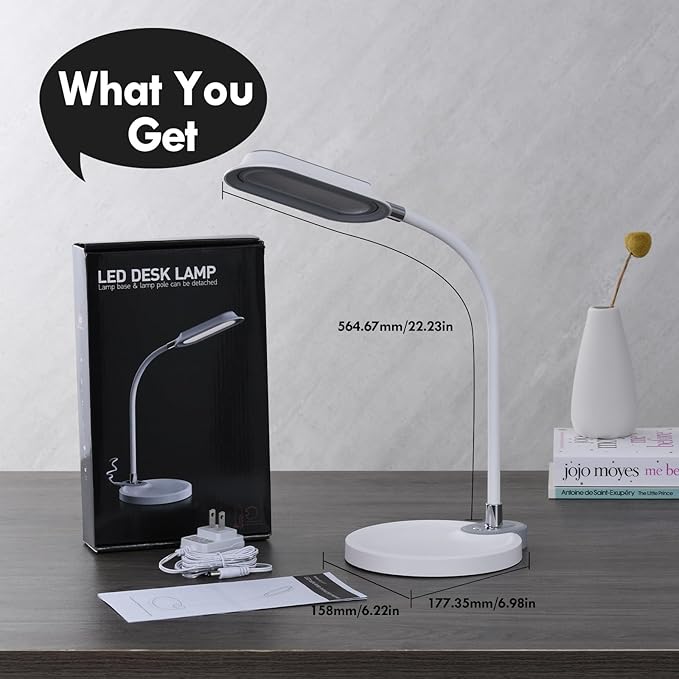 WILIT LED Desk Lamp, 800LM Bright Dimmable Table Lamp with 3 Color Modes, Bedside Lamp with Storage Base, Study Lamp with Adjustable Gooseneck, Reading Lamps for Home Office Dorm