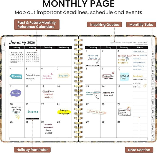 2026 Planner, Monthly and Weekly Calendar Planner for Women, January 2026 - December 2026, Hardcover Pretty 2026 Agenda Planner Book with Tabs, Spiral Bound, Perfect for School Office Home Supplies, 6.3" x 8.5" - Mushroom
