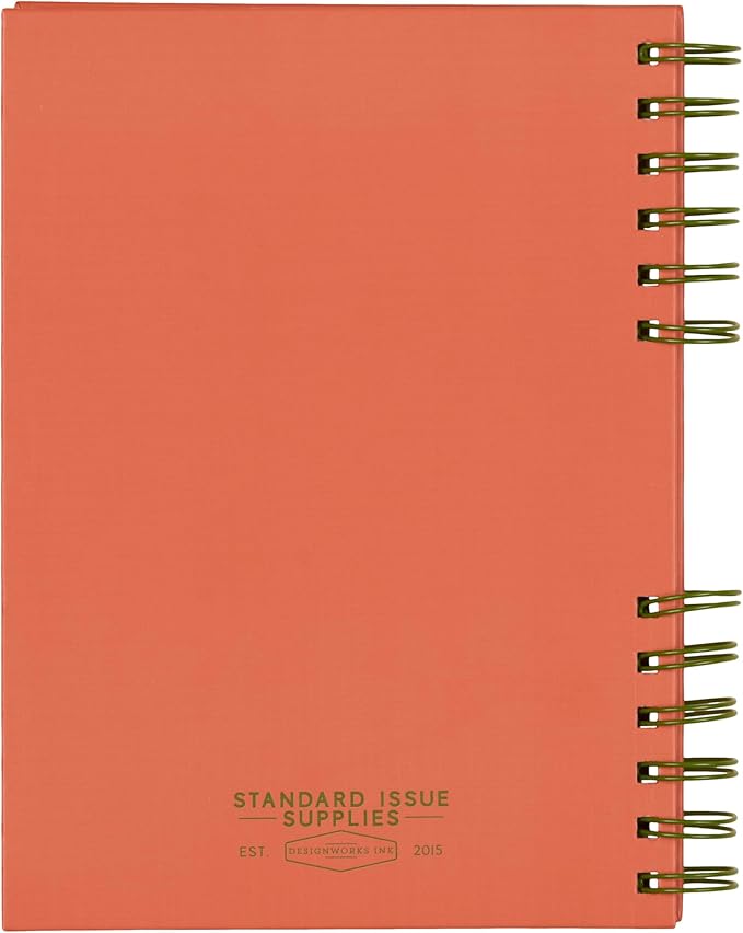 DesignWorks Ink Standard Issue Notebook No. 12 – 6" x 8.25" Undated Daily Planner & Writing Journal, 192 Lined Pages, Elastic Pen Holder, Small Notebook for Work & Journaling - Army Green + Chili