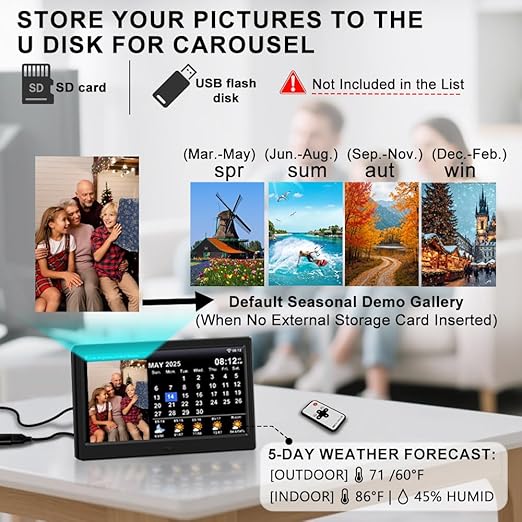 2025 New Digital Clock with Temperature/Humidity & Weather Forecast, Auto Time Sync Large Display, Custom Alarms & Medication Reminders, Ideal for Elderly(Black, 10.1-Inch)