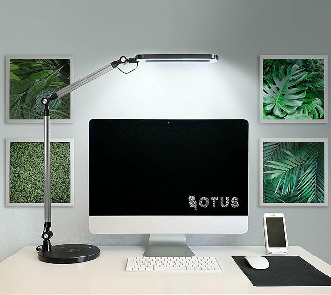 OTUS Desk Lamps for Home Office with Wireless Charger | 3 Color & 12 Brightness Levels | Tall Architect LED Desk Lamp Adjustable Swing Arm | Eye Care Light for Reading, Study, Drafting, Video Calls