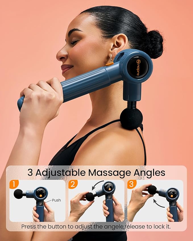 Massage Gun with Extension Handle and 3 Adjustable Angles,Deep Tissue Back Massage for Neck/Shoulders/Waist/Legs/Body Pain Relief,Handheld Percussion Muscle Massager with Portable Case,Blue