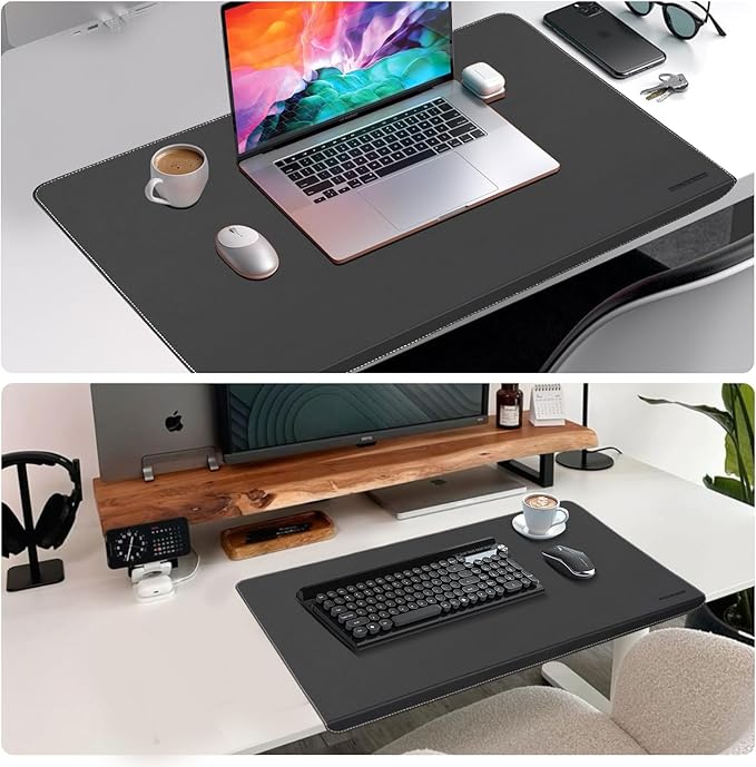 Desk Mat with Lip & Reinforced Stitched Edge|Non-Slip Waterproof PU Leather Desk Pad|Ergonomic Keyboard Mouse Pad with Edge Protector|for Office, Home, Study(28.74" x 16.73",Black)