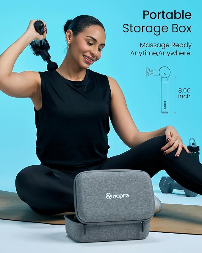 Massage Gun with Heat,Massage Gun Deep Tissue with Extension Handle & 3 Adjustable Angles,Handheld Percussion Back Massager for Muscle/Neck/Body Pain Relief with Portable Case,Blue