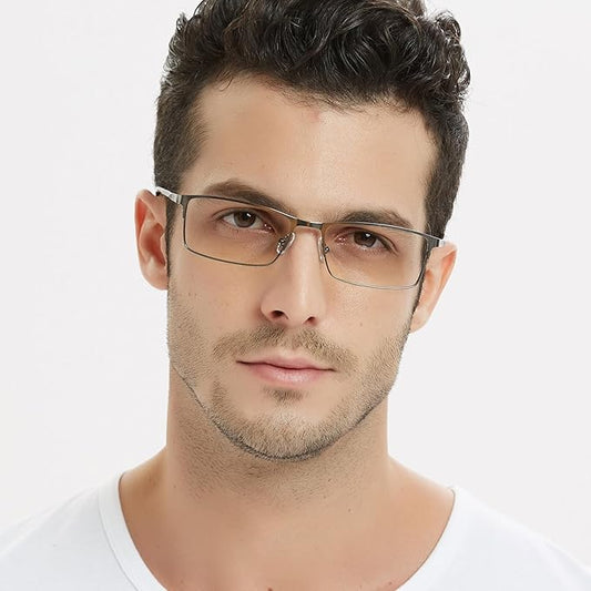 GUDVUE Blue Light Glasses for Men Rectangle Computer Glasses Gaming Eyeglasses, Gunmetal
