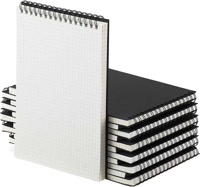 6 Pack Graph Paper Spiral Notepad A5 Top Wirebound Notepad Grid Notebook Steno Pads Memo Notebook Grid Paper 140 Pages for Writing Sketching Drawing Office Supplies (Black)