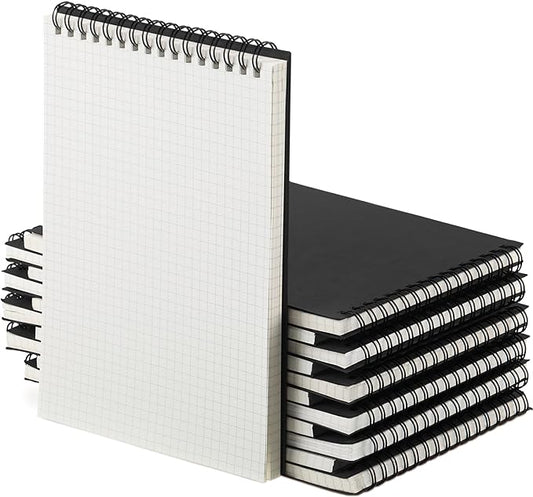 8 Pack Graph Paper Spiral Notepad A5 Top Wirebound Notepad Grid Notebook Steno Pads Memo Notebook Grid Paper 140 Pages for Writing Sketching Drawing Office Supplies (Black)
