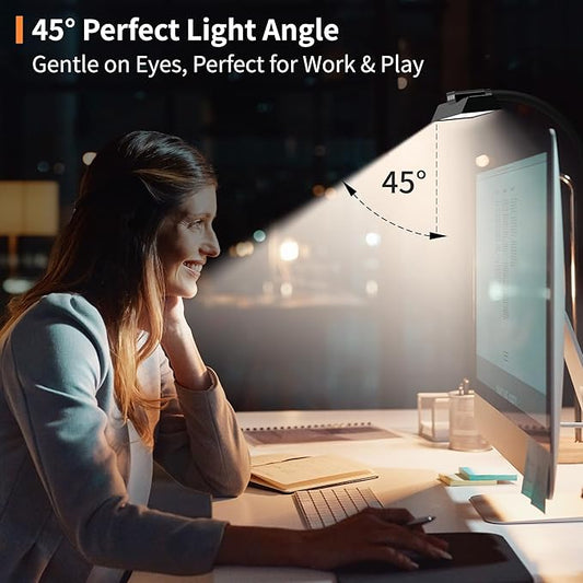 Desk Lamp, 3 Colors Stepless Dimming LED Desk Lamps for Home Office Adjustable Memory Desk Light with Clamp Touch Control Office Lamp Eye Caring Computer Light for Working Sewing(Black)