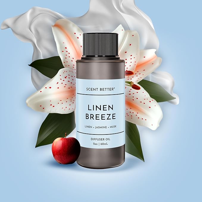 Scent Better Linen Breeze Aroma Essential Oil Blend: an Aromatherapy Blend of Linen, Jasmine, and Musk for Ultrasonic Diffusers & Nebulizers (2 Fl Oz, 60 mL)