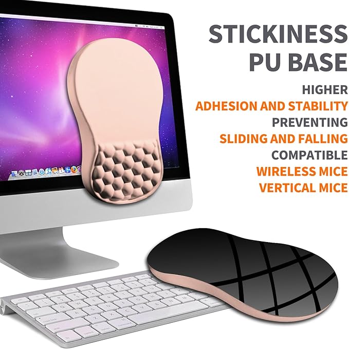 Ergonomic Joint Wrist Support Mouse Pad with Memory Foam Cushion Massage Bump, Carpal Tunnel Pain Relief Mousepad Slope Design for Wrist Rest, 11.8x7.9 in, Rose Pink