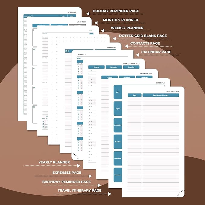 Weekly Monthly 2025-2026 Planner (July 25-Dec 26),6.5"x3.75",18 Months Agenda Plan with Month Tabs & Pocket,Expenses/Note Pages, Academic Calendar with Vegan Leather Cover,Brown
