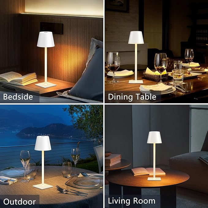 Cordless Table Lamp Rechargeable Lamps: 6000mAh Battery Operated Table Lamp Outdoor Waterproof, Touch Control, Portable Wireless Desk Lamp for Dinner/Bedroom/Restaurant (White2 Pack