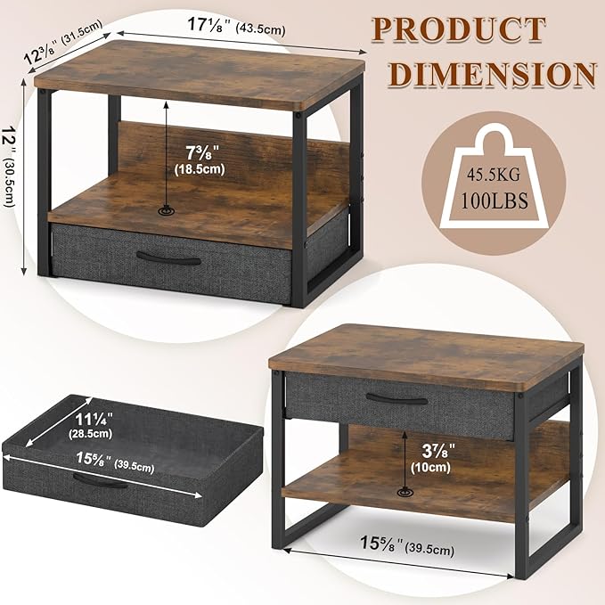 MARTY Printer Stand with Storage Drawer for Desk, 2-Tier Desktop Printer Stand Shelf Organzier for Home Office Printer Riser Under Desk Small Printer Table (Rustic Brown)