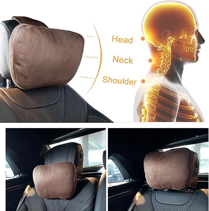 2PCS Car Pillow for Car Neck Pillow for Driving Seat Lumbar Support Soft Cushion with Extra Filling Accessories Back Support for Travel Nap and Trips Sleeping(Black, Head and Lumbar)