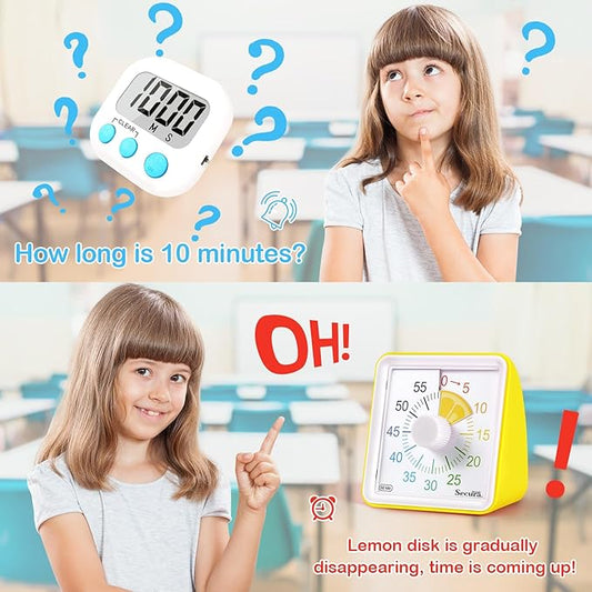 Secura 60-Minute Visual Countdown Timer for Kids & Adults, Classroom Time Management Tool (Yellow)