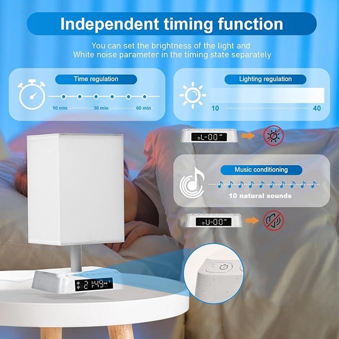 Bedside Table Wake up Light Alarm Lamp APP Control Sound and Light Awakening Sunrise Alarm Clock lamp Bioclock Adjustment LED lamp Built-in White Noise nightstand Lamp 3 Color Adjustable