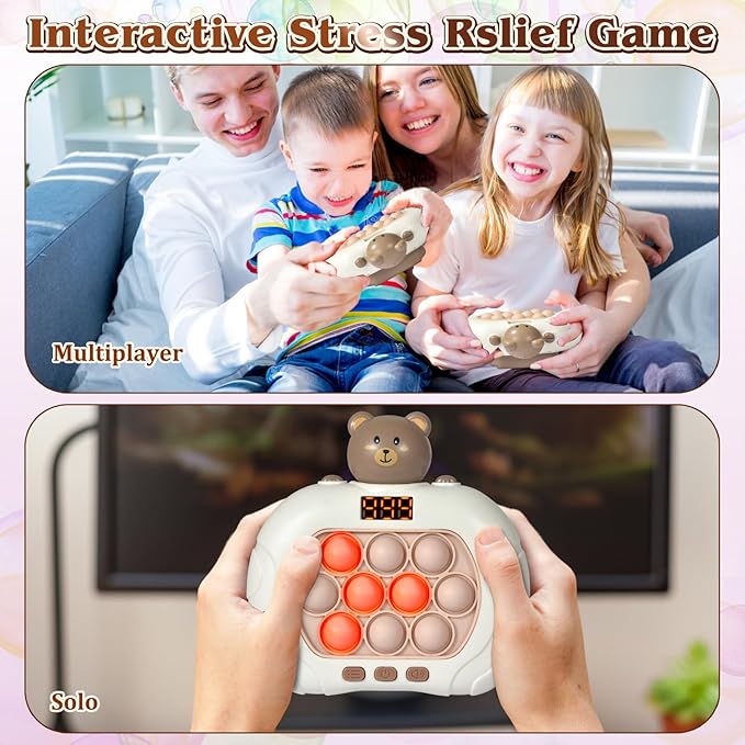Pop Game Light Up Fidget Toy for Kids 5-7 & 8-12, Handheld Puzzle Game Sensory Toys with LED Screen, for Kids Ages 3-12 (Bear)