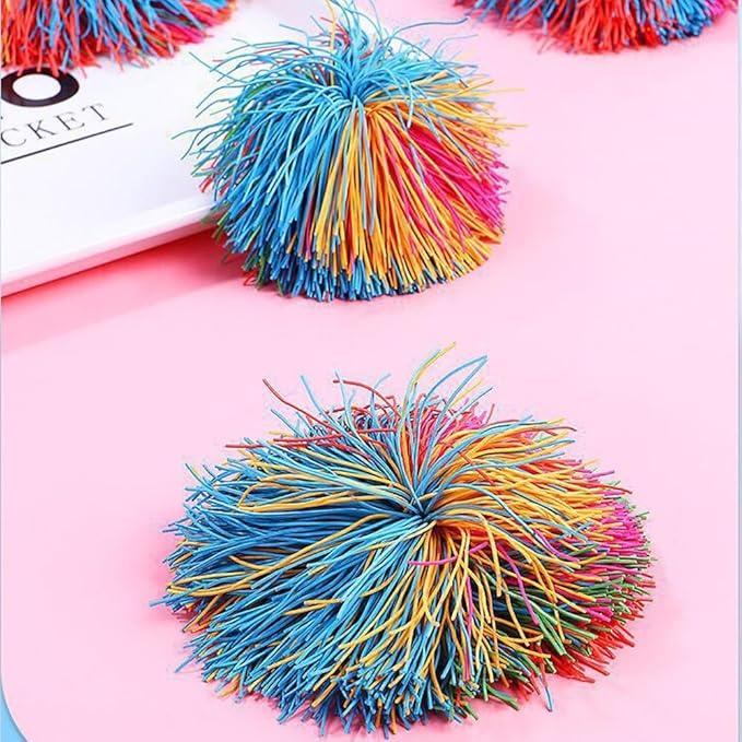 16 PCS Sensory Fidget Stringy Balls, Multicolor Soft Rubber Bouncy Stress Balls, Pull Stretch Elastic Ball Toy Rainbow Fidget Party Favors
