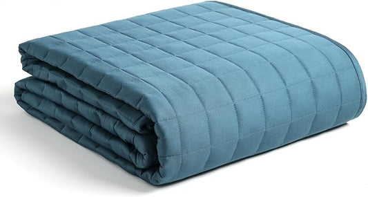 YnM Exclusive 25 lbs Weighted Blanket, Extra Heavy Organic Long Stapled Cotton Bed Blanket for Two Persons, Ideal for Queen or King Bed (88x104 Inches, 25 Pounds, Peacock/Grey Reversible)