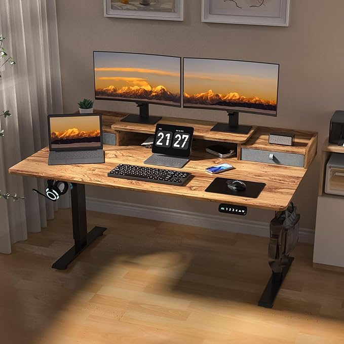 63 x 30 Inch Electric Standing Desk with 2 Drawers, Adjustable Height Widened Stand Up Desk with Storage, Sit to Stand Ergonomic Workstation for Home Office, Light Rustic