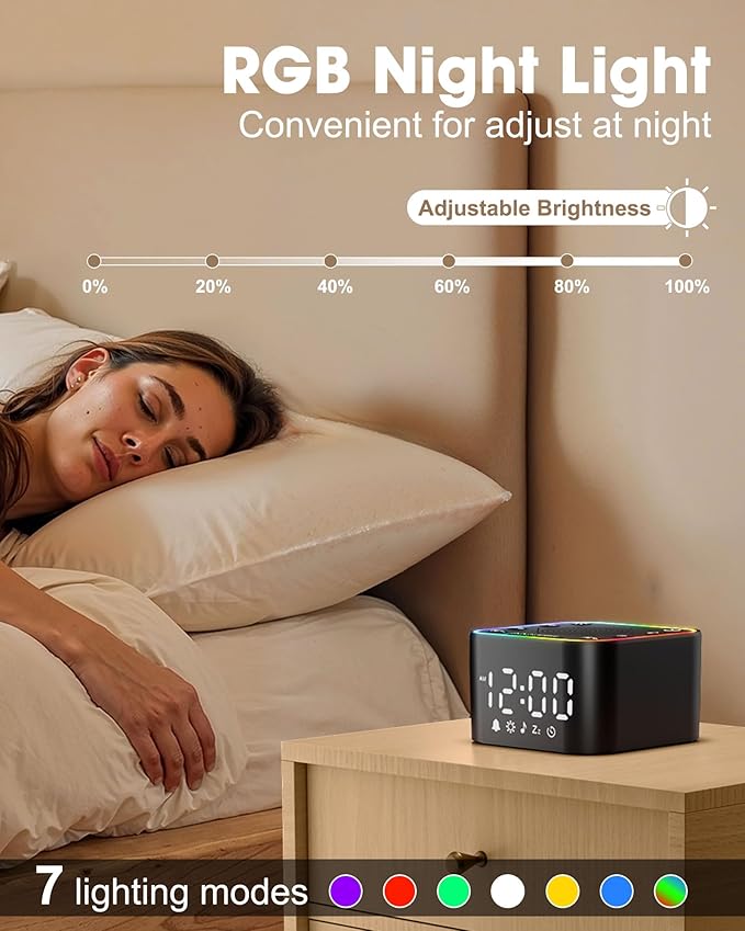 Alampan White Noise Sound Machine with Alarm Clock, 30 Soothing Sounds, Noise Machine for Sleeping, RGB Night Light, Digital Clock, Adults, for Bedside, Nightstand, Including Fan, Rain, Bird, Ocean