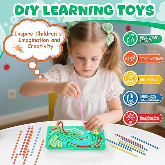 Silicone Sensory Activity Board, Double-Sided Fidget Toy for Stress Relief, Sensory Toys for Kids with ADHD & Autism, Montessori Travel Toy for Toddler 2 3 4+ Year Old