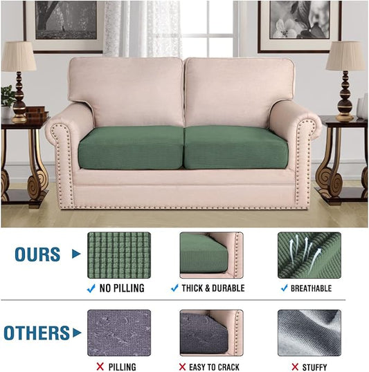 H.VERSAILTEX Super Stretch Individual Seat Cushion Covers Sofa Covers Couch Cushion Covers Slipcover Sets Thick Jacquard Textured Twill Fabric (2 Piece Medium Sofa Cushion Covers, Loden Frost)