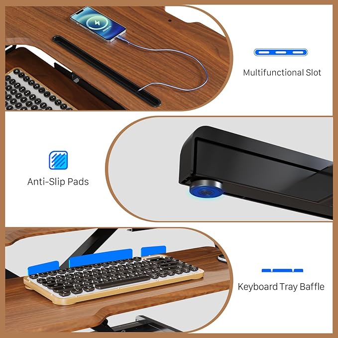 Standing Desk Converter 32 inch, Height Adjustable Sit Stand Desk Riser, Quick Sit to Stand Tabletop Dual Monitor Riser Workstation for Home Office with Keyboard Tray, Dark Wood