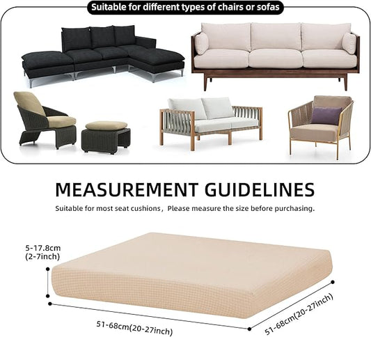 8Pcs Stretch Patio Cushion Cover Outdoor Cushion Cover Replacement Slipcovers Thick Jacquard Textured Twill Fabric Porch Patio Furniture Protector Polyester Fiber (Cream,Cover,Only)