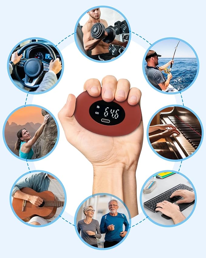 Grip Strength Tester, Rechargeable Digital Hand Gripper Strengthener Up to 396lbs, Hand Gripper Strengthener with Counting, LED Display, Fitness Toy, Stress Balls for Sport Home School