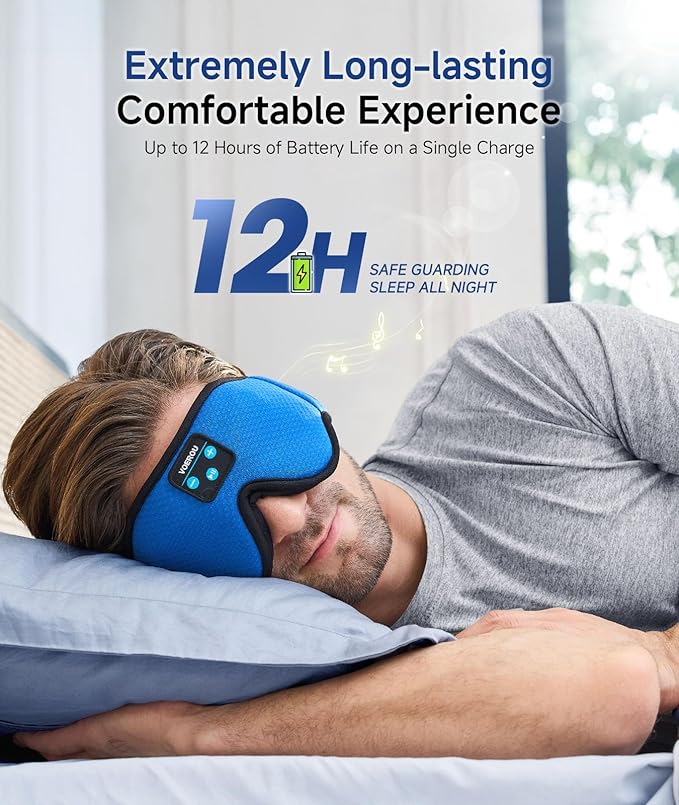 Voerou Sleeping Headphones 3D Eye Mask, Sleep Mask Bluetooth Headphone with Ultra-Thin Stereo Speakers, Sleep Headphones for Side Sleepers Office Nap Air Travel Meditation Gifts for Unisex